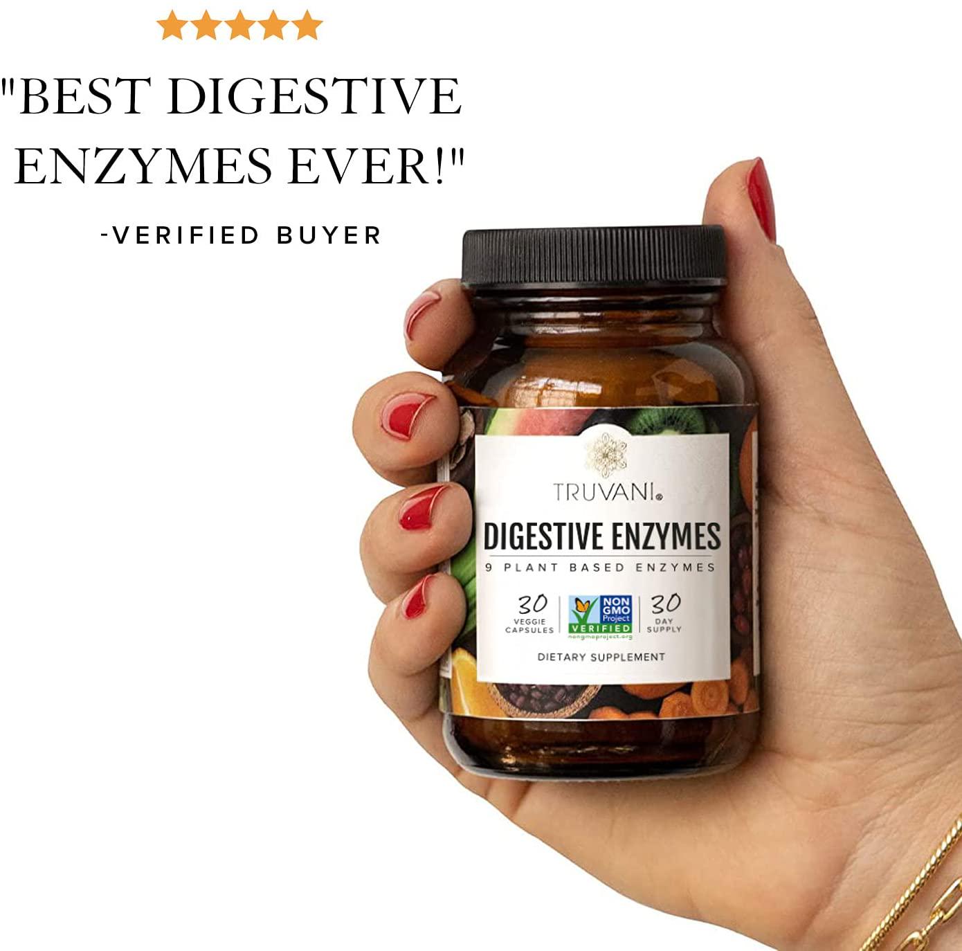 Truvani - Digestive Enzymes - 9 Enzyme Blend - Digestive Support - Reduce Bloating - Increased Nutrient Absorption - 30 Vegan Capsules - Non GMO