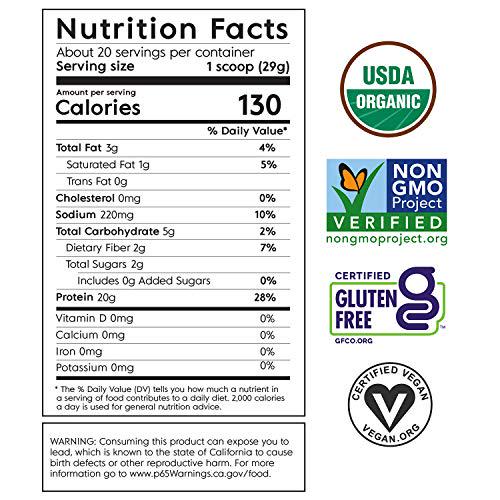 Truvani Plant Based USDA Certified Organic Protein Powder, Vanilla, 20.9oz (1pk, 20 Servings)