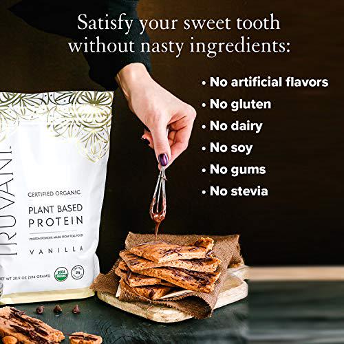 Truvani Plant Based USDA Certified Organic Protein Powder, Vanilla, 20.9oz (1pk, 20 Servings)