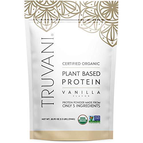 Truvani Plant Based USDA Certified Organic Protein Powder, Vanilla, 20.9oz (1pk, 20 Servings)