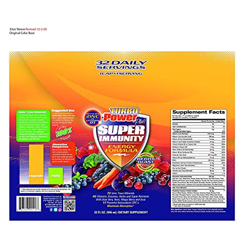 Turbo Power Plus Super Immunity 32 Oz. Liquid Energy Formula: 72 Natural Plant-Based Minerals, 17 Powerful Antioxidants, 47 Vitamins, Enzymes, Vitamin D3, Vitamin A, and Vitamin C