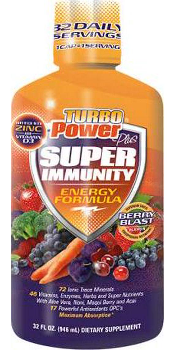 Turbo Power Plus Super Immunity 32 Oz. Liquid Energy Formula: 72 Natural Plant-Based Minerals, 17 Powerful Antioxidants, 47 Vitamins, Enzymes, Vitamin D3, Vitamin A, and Vitamin C