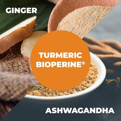 Turmeric Curcumin Ashwagandha, Ginger, Bioperine. Occasional Joint Pain Relief Supplement. Antioxidant Properties for Healthy Blood Sugar Levels, Thyroid and Adrenal Support, Balanced Cortisol Levels.