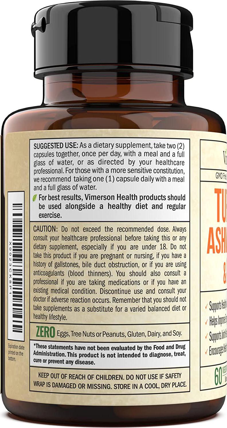 Turmeric Curcumin Ashwagandha, Ginger, Bioperine. Occasional Joint Pain Relief Supplement. Antioxidant Properties for Healthy Blood Sugar Levels, Thyroid and Adrenal Support, Balanced Cortisol Levels.