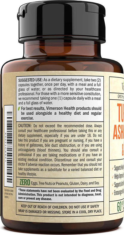 Turmeric Curcumin Ashwagandha, Ginger, Bioperine. Occasional Joint Pain Relief Supplement. Antioxidant Properties for Healthy Blood Sugar Levels, Thyroid and Adrenal Support, Balanced Cortisol Levels.