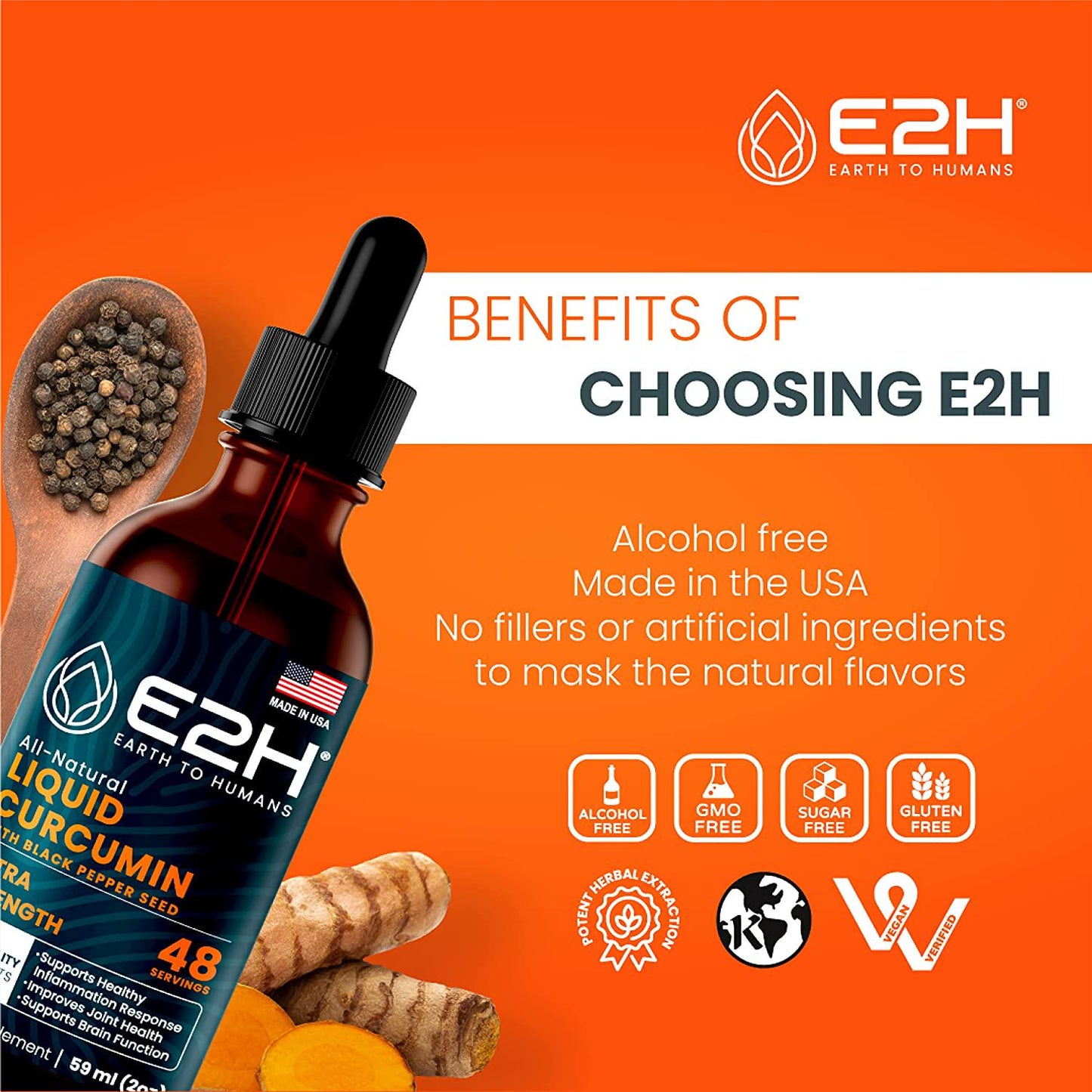 Turmeric Curcumin Drops with Black Pepper - All-Natural Inflammation Support - Boost your Health - Fights Joint Pain - Liquid Turmeric for Better Absorption than Tablet Supplements - 48 Servings