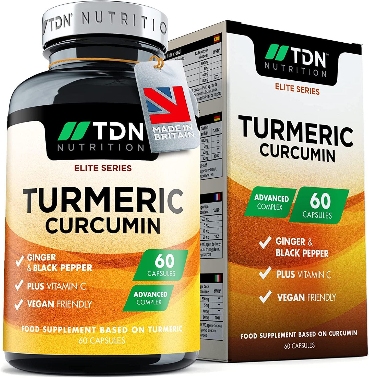 Turmeric Curcumin Supplements Capsules with Black Pepper Piperine, Ginger, Active Curcuminoids Extract and Vitamin C - Tumeric Curcumin Supplement Complex for Joints and Pain Relief - 60 Capsules, Vegan