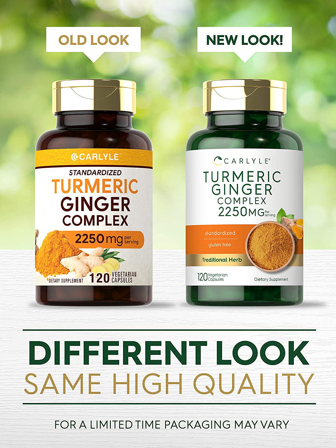 Turmeric Curcumin and Ginger Complex | 2250 mg | 120 Capsules | Vegetarian, Non-GMO, Gluten Free Supplement | by Carlyle