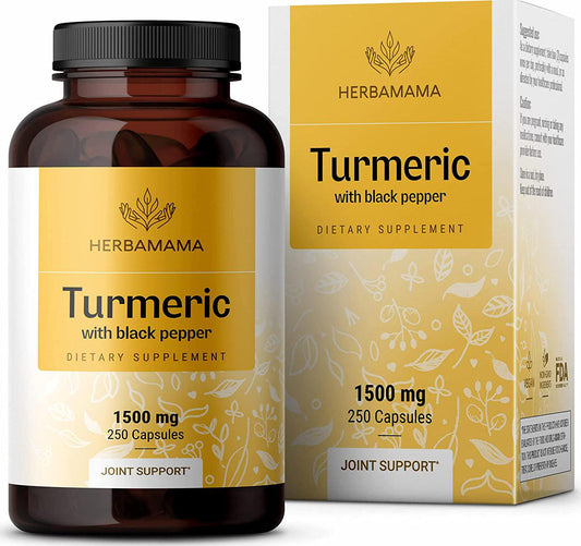 Turmeric Curcumin with Black Pepper for Best Absorption 250 Capsules 1500 mg | Filled with Organic Turmeric | Joint Support | Pain Relief | Anti-Inflammatory | Antioxidant | Memory Support | Non-GMO