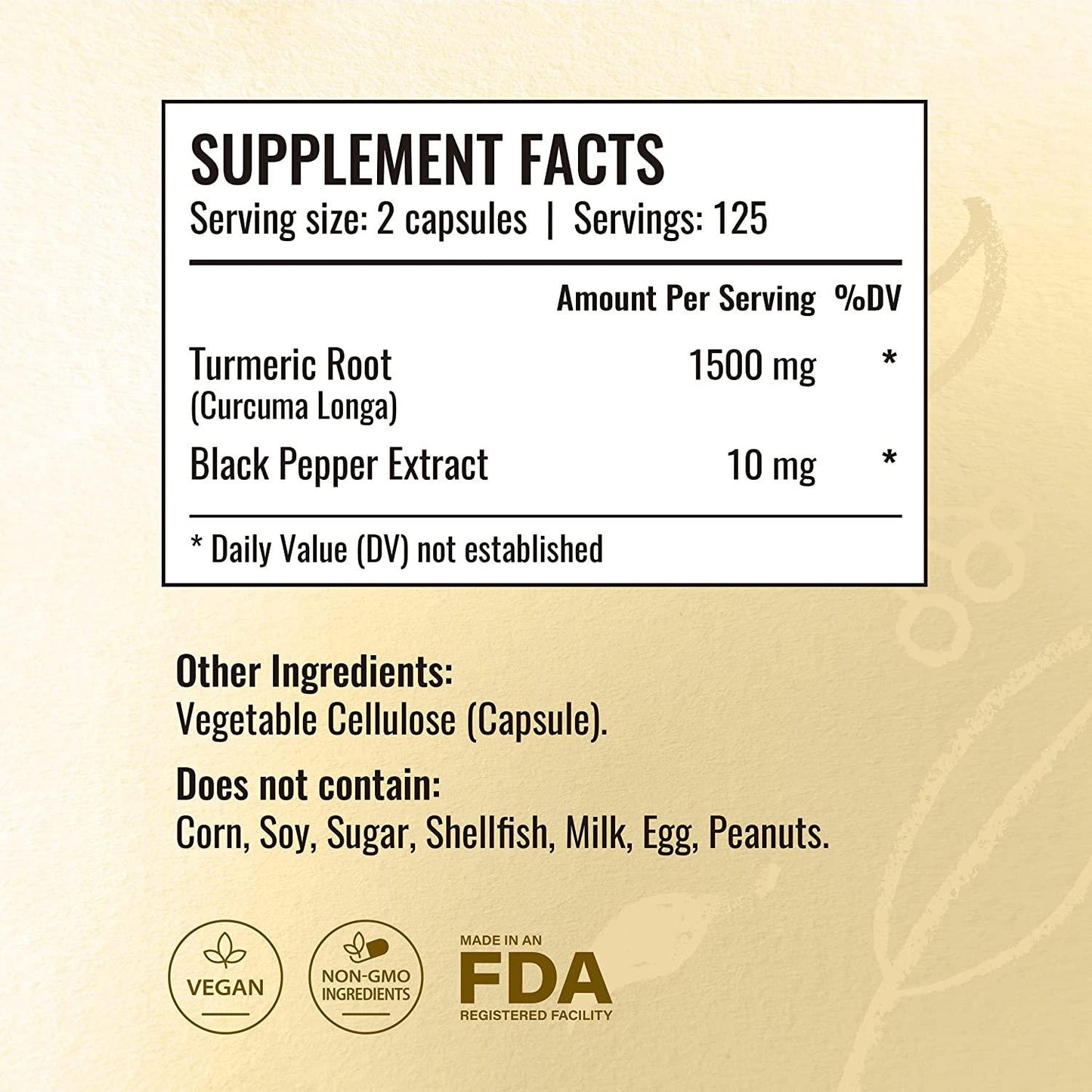 Turmeric Curcumin with Black Pepper for Best Absorption 250 Capsules 1500 mg | Filled with Organic Turmeric | Joint Support | Pain Relief | Anti-Inflammatory | Antioxidant | Memory Support | Non-GMO