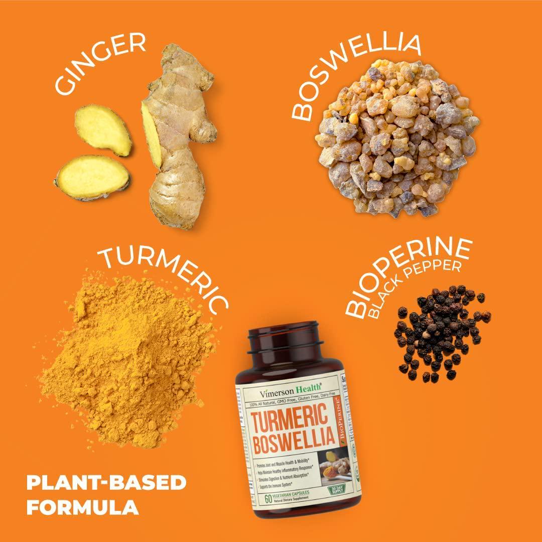 Turmeric Curcumin with BioPerine, Boswellia and Ginger. Advanced Turmeric Combination. Promotes Healthy Cartilage Function. Vegan, Gluten-Free, Non-GMO, Natural. 60 Vegetarian Capsules.