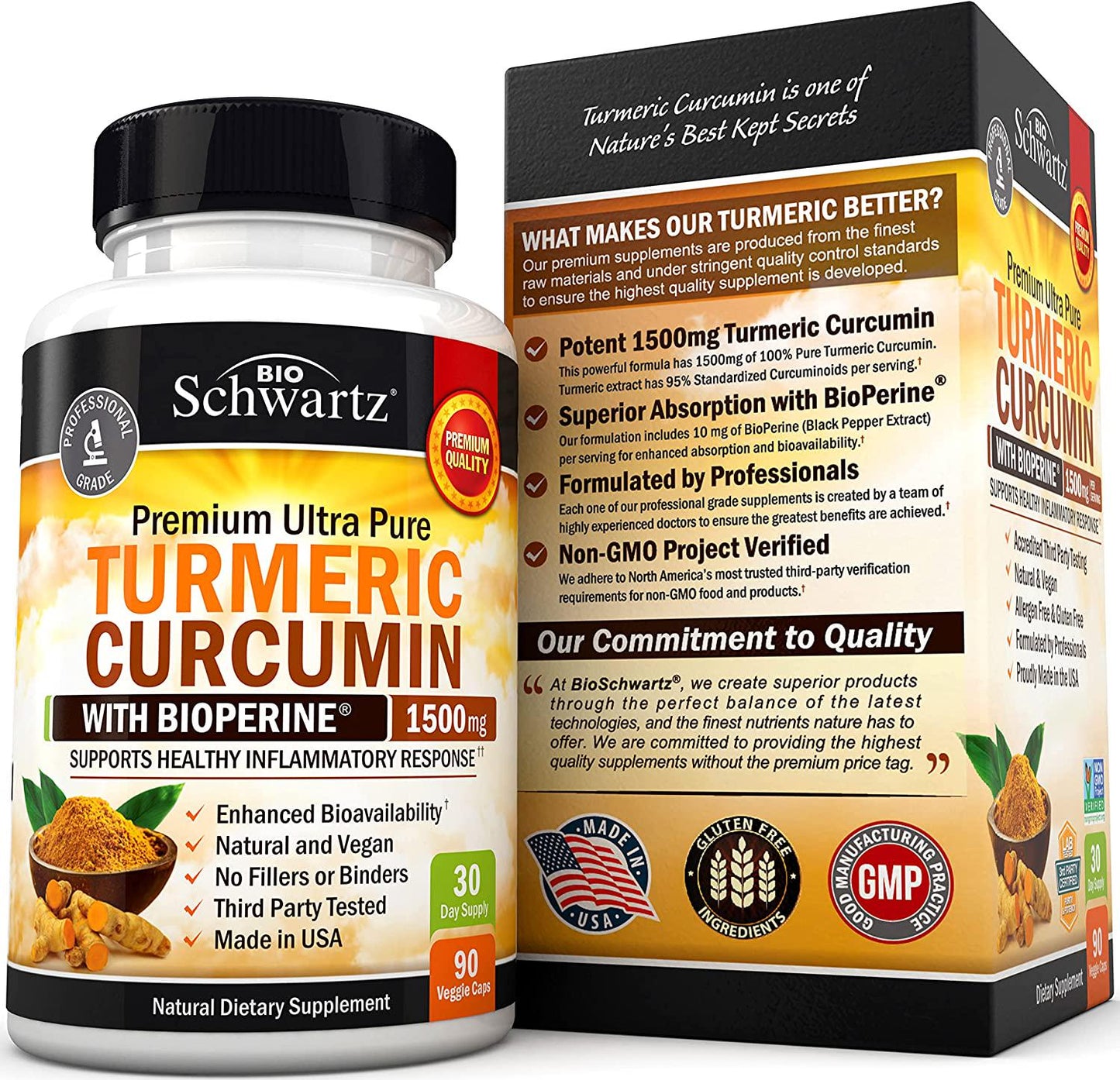 Turmeric Curcumin with BioPerine 1500mg - Natural Joint and Healthy Inflammatory Support with 95% Standardized Curcuminoids for Potency and Absorption - Non-GMO, Gluten Free Capsules with Black Pepper.