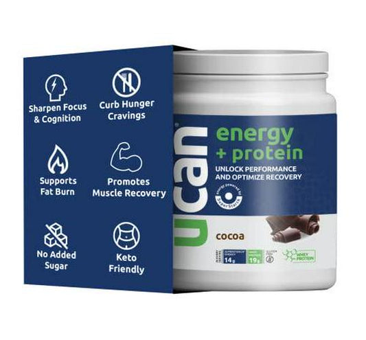 UCAN Energy + Whey Protein Powder - 19g Whey Protein Per Serving with Energy Boost - Keto Protein Powder - No Added Sugar, Gluten-Free - Cocoa Flavor - 12 Servings