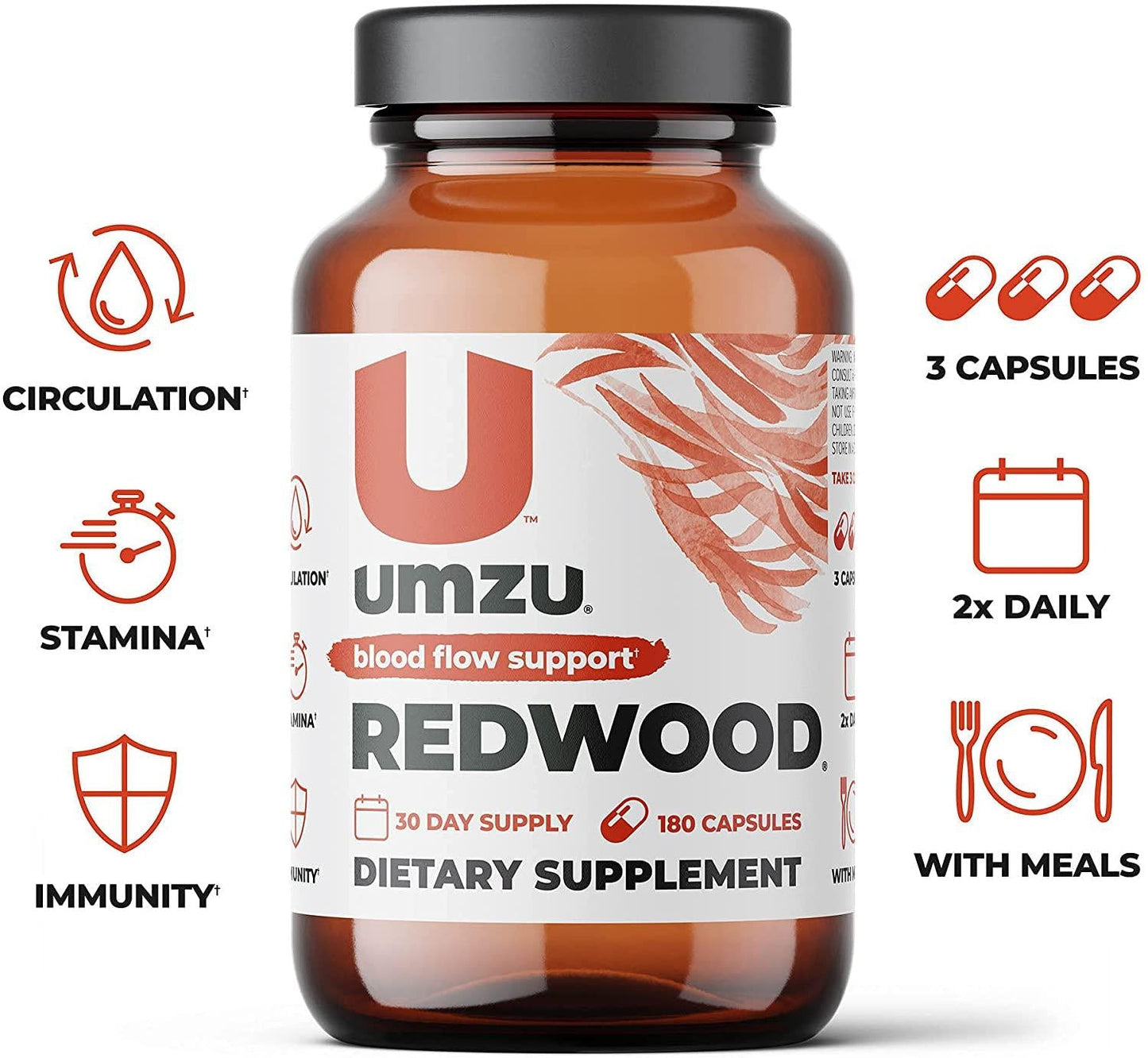 UMZU: Redwood, Nitric Oxide Booster Capsules - 30 Day Supply - N.O. Supplement for Circulatory Support