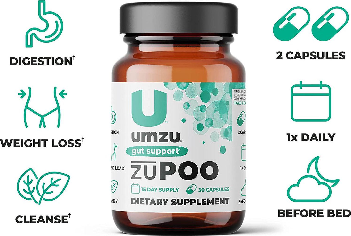 UMZU zuPoo 15-Day Supply - Relief from Temporary Bloating - Gentle Laxative Properties - Can Flush Toxins - Support Weight Management - USA Made