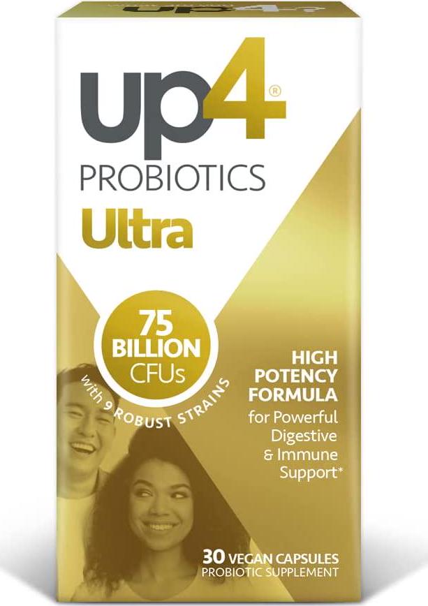 UP4 Ultra High Potency Probiotic Supplement | Powerful Digestive + Immune Support | 50 Billion CFUs Guaranteed | Non-GMO, Gluten Free, Vegan | 30 Vegetarian Capsules