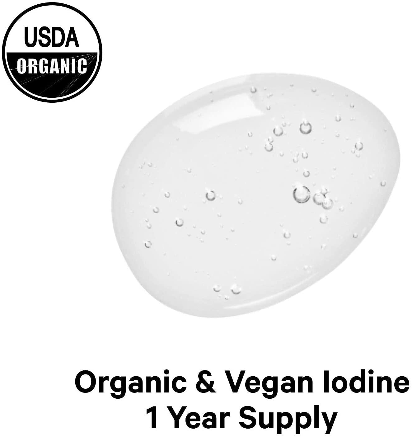 USDA Organic Iodine Drops 250 Mcg - 1+ Year Supply - Nascent Liquid Iodine Supplement Iodine Drops Solution - Pure, Clear Iodine - Vegan Iodine Liquid Drop - 2oz