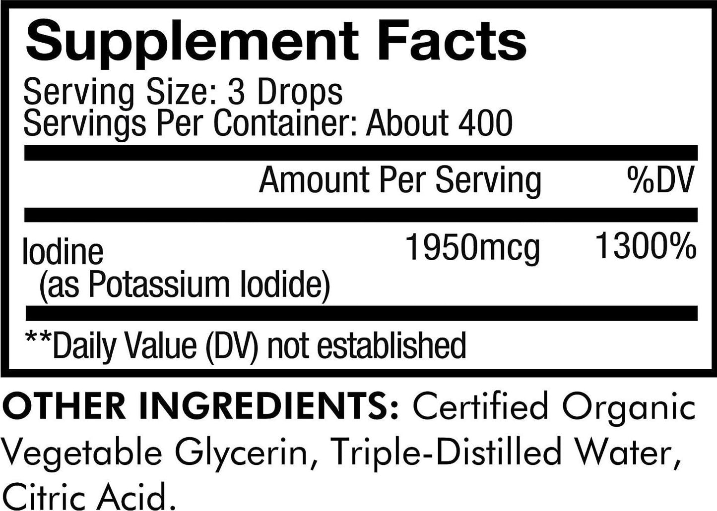 USDA Organic Iodine Drops 250 Mcg - 1+ Year Supply - Nascent Liquid Iodine Supplement Iodine Drops Solution - Pure, Clear Iodine - Vegan Iodine Liquid Drop - 2oz