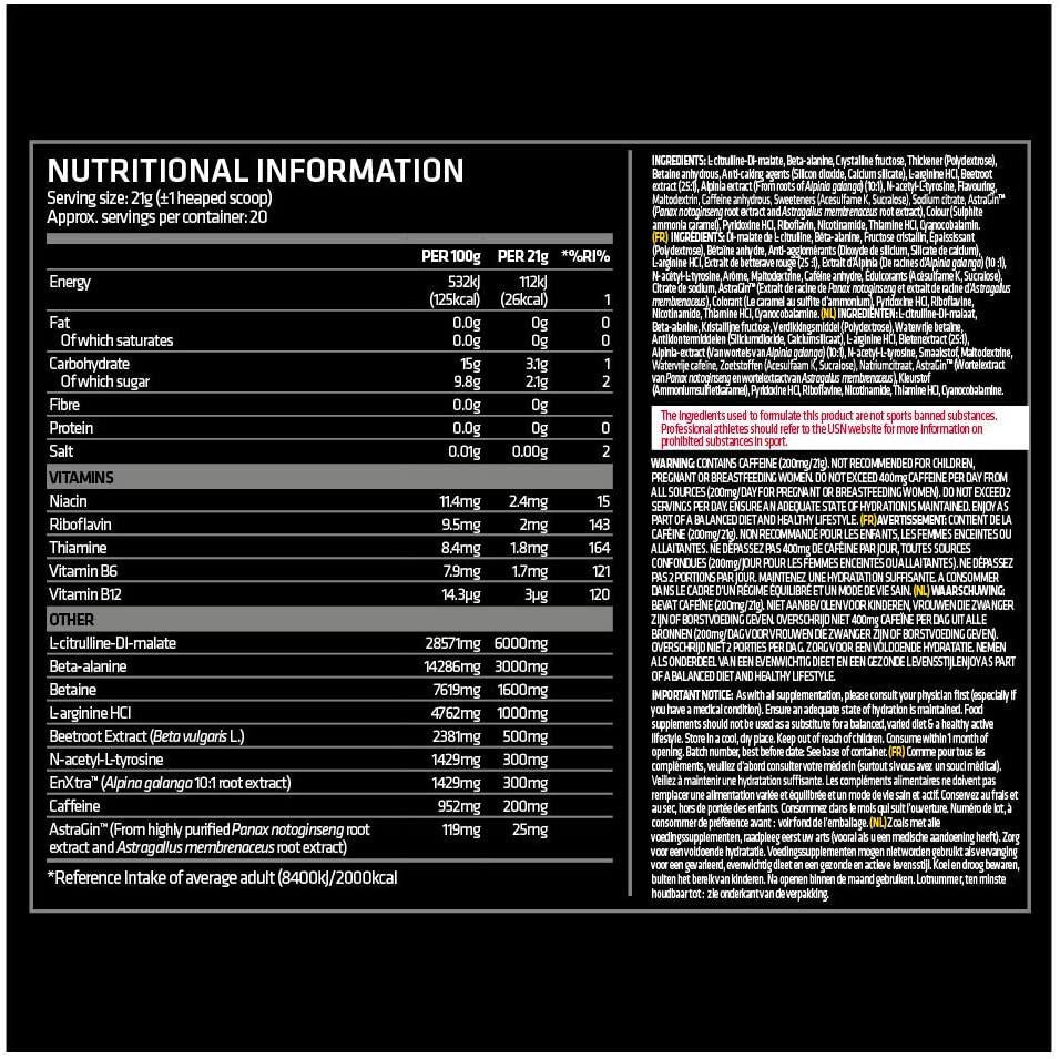 USN 3XT Pump Cherry 420 g: Pre Workout Supplement and Energy Powder With Caffeine, EnXtra and AstraGin