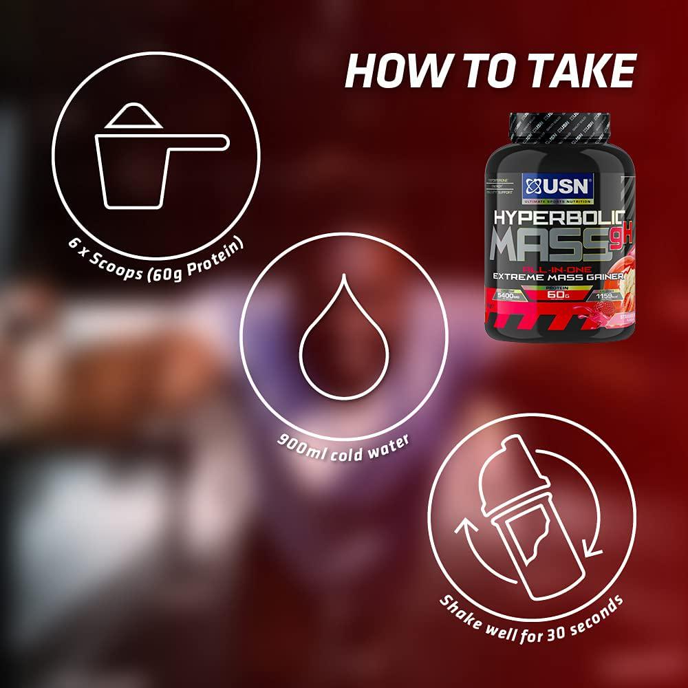 USN Hyperbolic Mass Strawberry 6 kg: All-In-One Mass Gainer Protein Powder, For Fast and Effective Weight Gain
