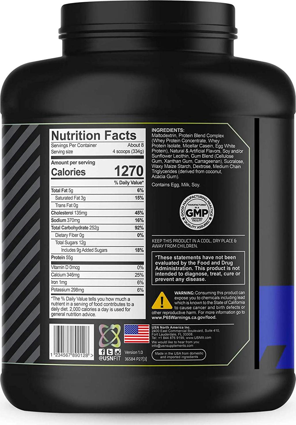 USN Supplements Anabolic Mass Vanilla, Sports Nutrition Weight Gainer Supplement, Whey Protein Concentrate, Whey Protein Isolate, Casein, Egg White Protein, MCT derived from Coconut, 6 Pound