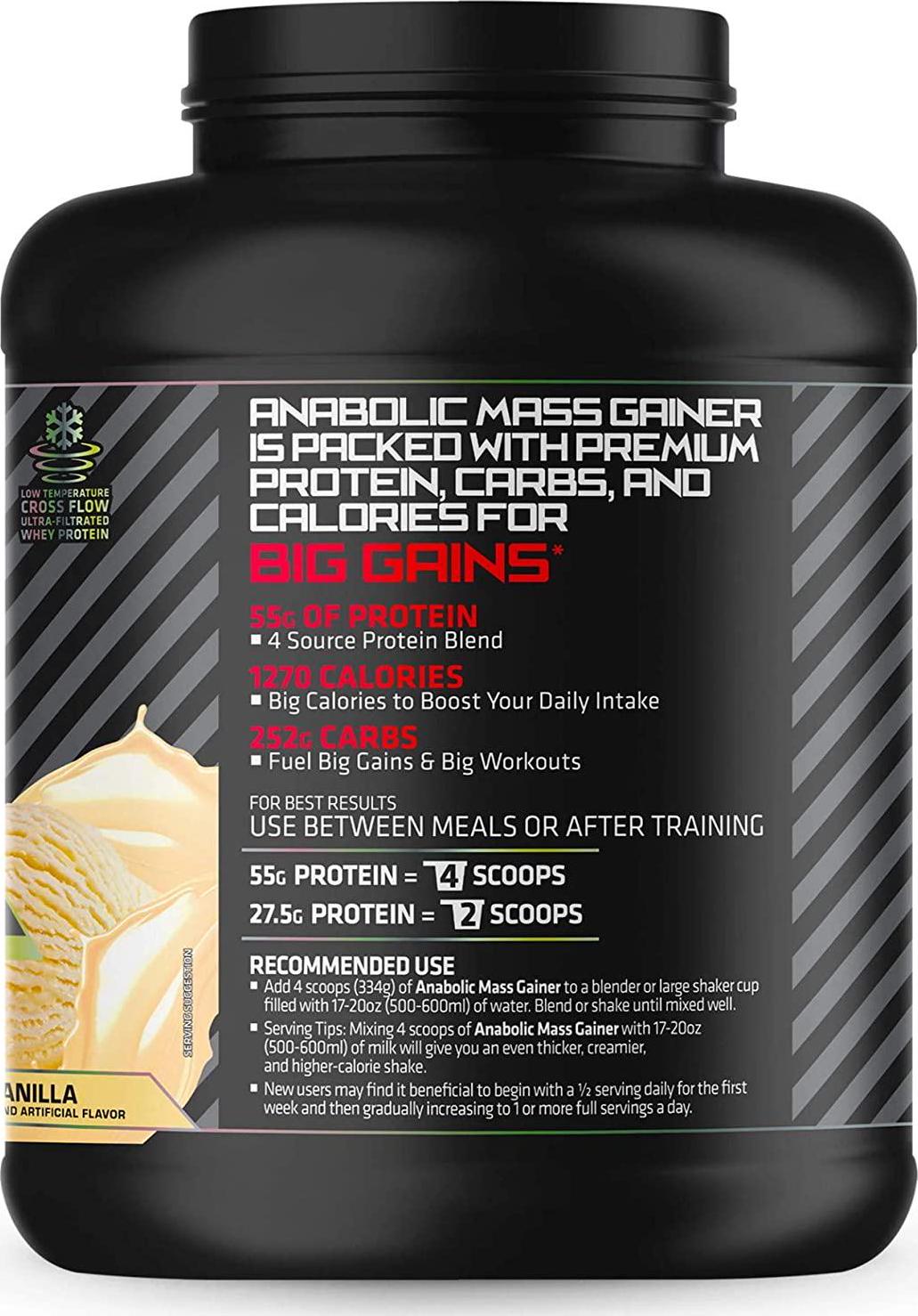 USN Supplements Anabolic Mass Vanilla, Sports Nutrition Weight Gainer Supplement, Whey Protein Concentrate, Whey Protein Isolate, Casein, Egg White Protein, MCT derived from Coconut, 6 Pound