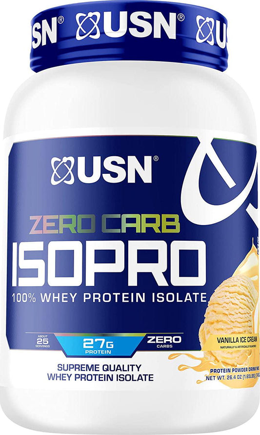 USN Supplements Zero Carb IsoPro 100% Whey Protein Isolate Powder - Keto Friendly, Sugar Free and Low Calorie, Vanilla, 1.7 Pounds