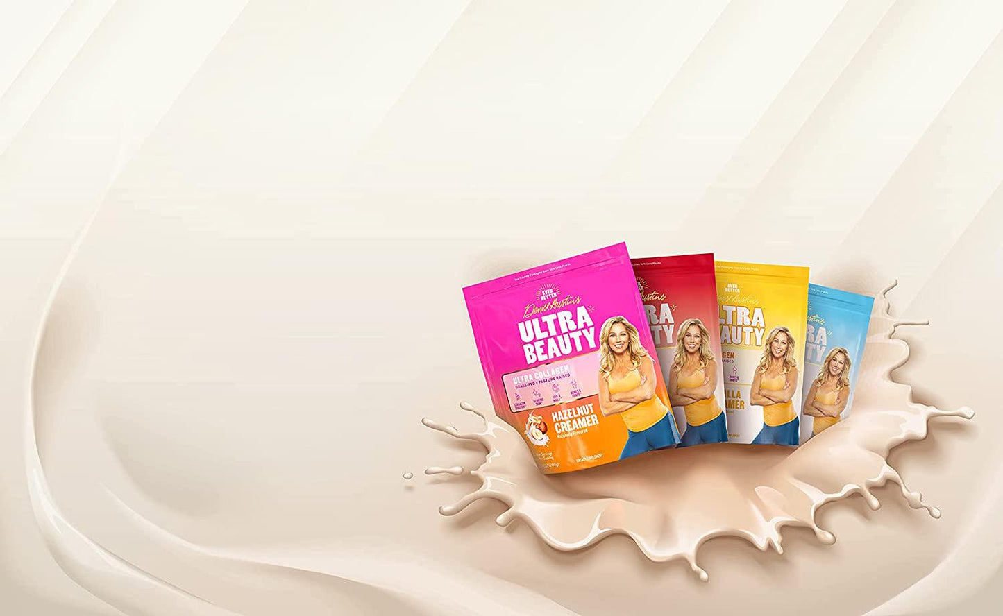 Ultra-Beauty Collagen Creamer by Denise Austin's, Vanilla Flavor (7.4 oz Bag - 20 Servings) Grass Fed Peptides and Essential Vitamins for Skin Hair Nail Joint Health