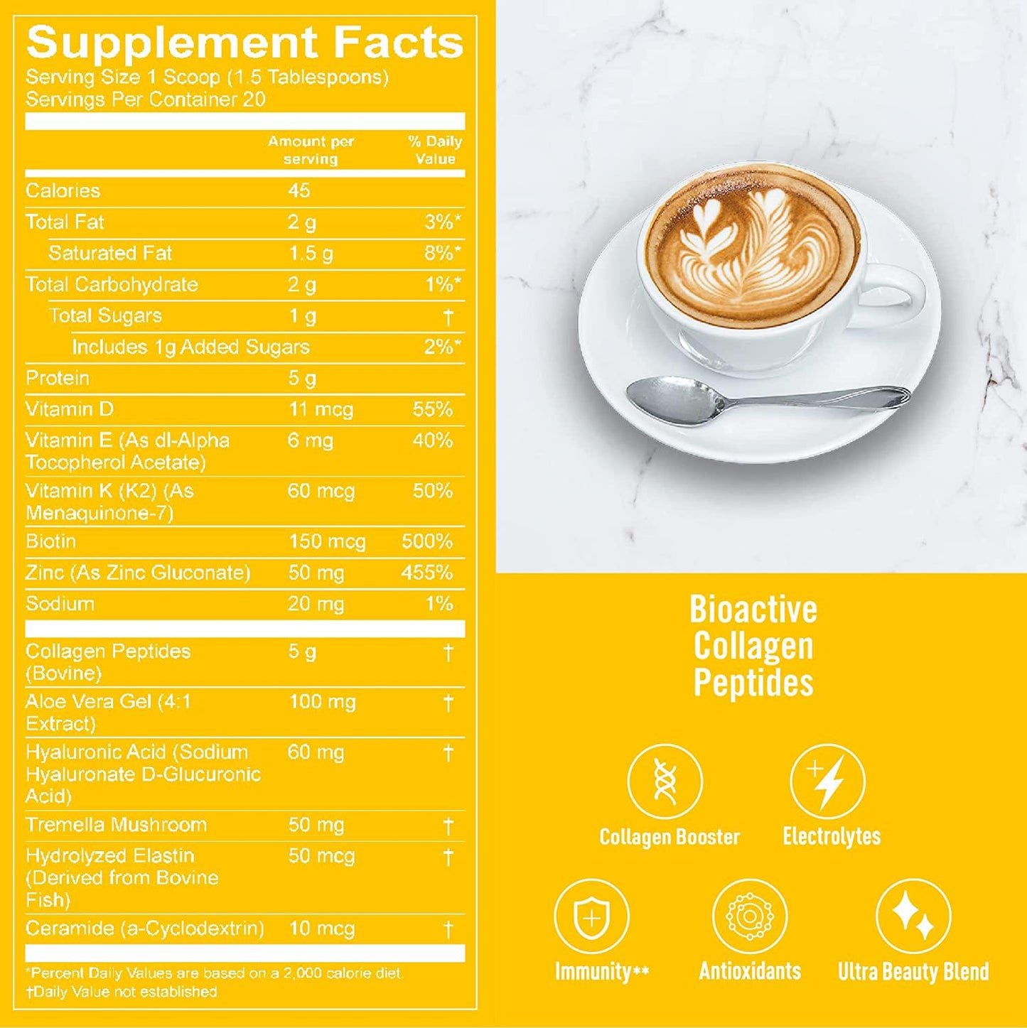 Ultra-Beauty Collagen Creamer by Denise Austin's, Vanilla Flavor (7.4 oz Bag - 20 Servings) Grass Fed Peptides and Essential Vitamins for Skin Hair Nail Joint Health