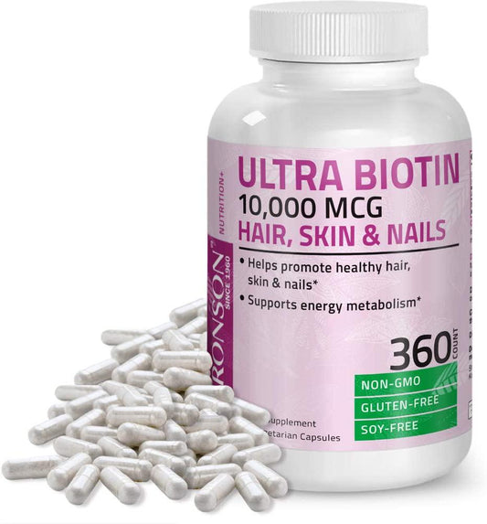Ultra Biotin 10,000 mcg Hair Skin and Nails Supplement, Non-GMO, One Year Supply, 360 Vegetarian Capsules