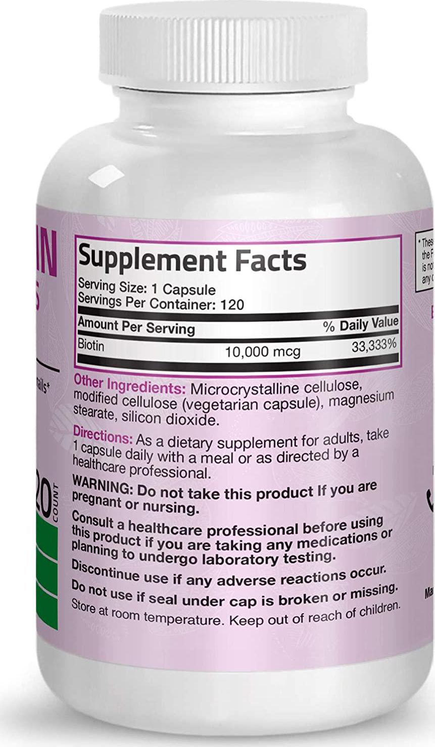 Ultra Biotin 10,000 Mcg Hair Skin and Nails Supplement, Non-GMO, 120 Vegetarian Capsules