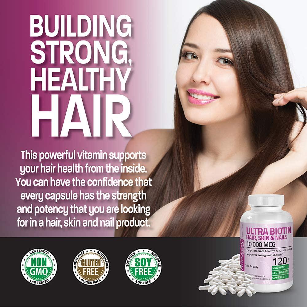 Ultra Biotin 10,000 Mcg Hair Skin and Nails Supplement, Non-GMO, 120 Vegetarian Capsules