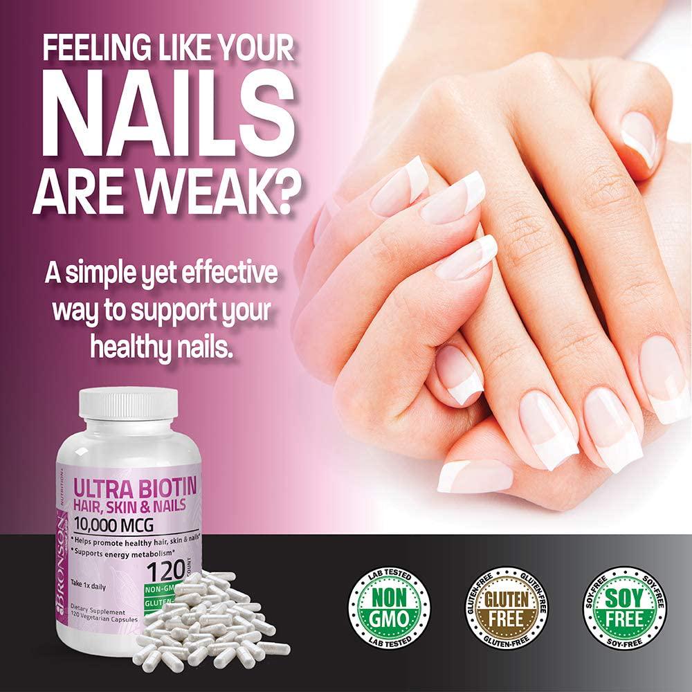 Ultra Biotin 10,000 Mcg Hair Skin and Nails Supplement, Non-GMO, 120 Vegetarian Capsules
