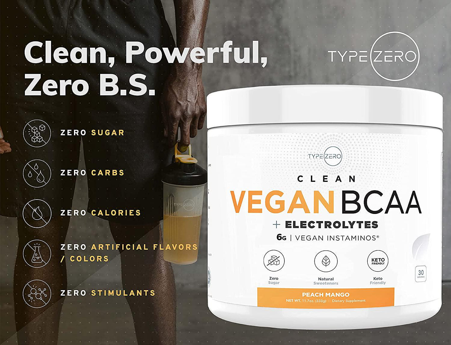Ultra Clean Vegan BCAA Powder + Electrolytes (Peach Mango | 6G) 2:1:1 Sugar-Free/No Sucralose BCAAs Amino Acids Supplement for Women/Men - Best BCAA Vegan Amino Acids After Post Workout Recovery Drink