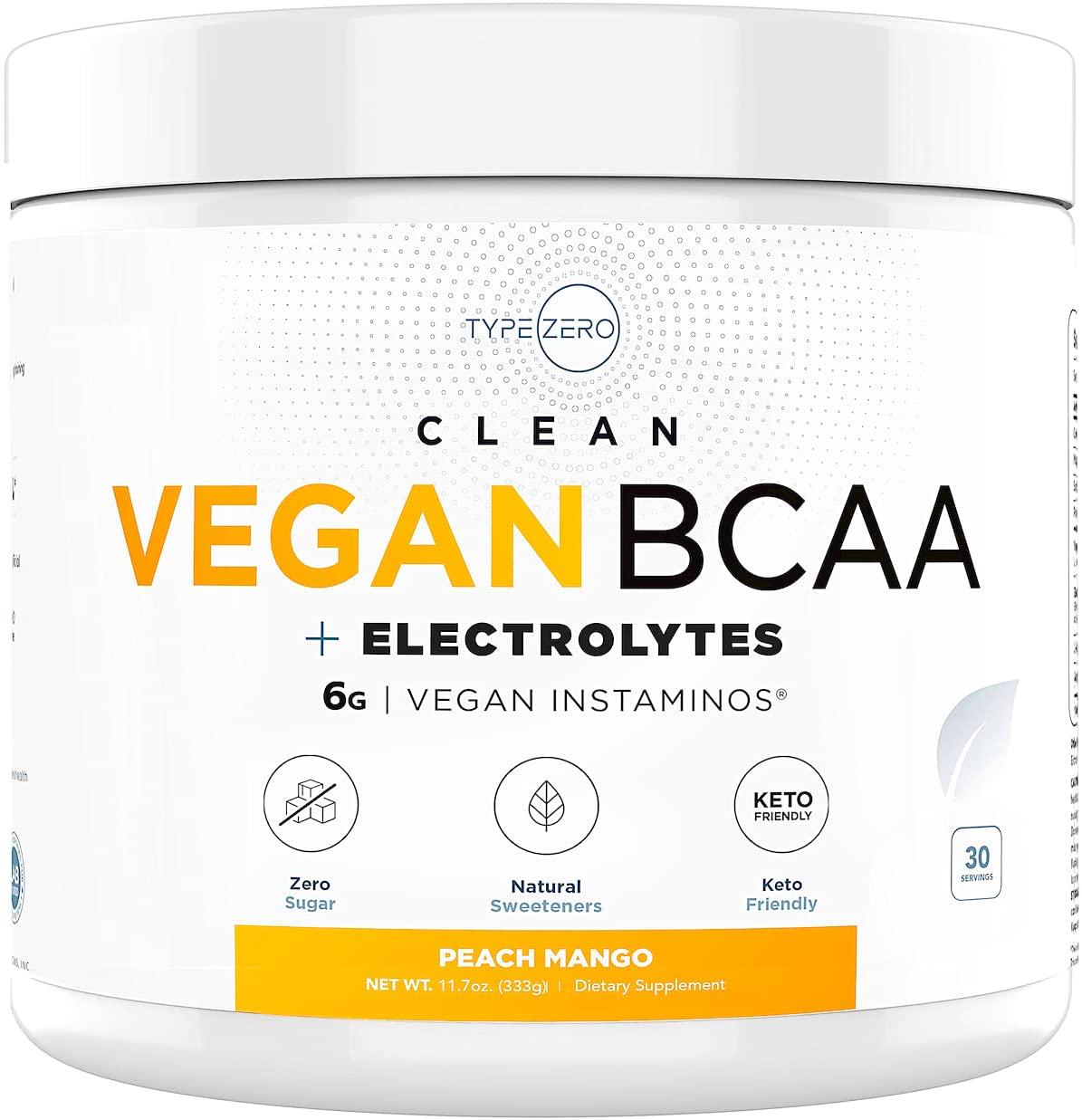 Ultra Clean Vegan BCAA Powder + Electrolytes (Peach Mango | 6G) 2:1:1 Sugar-Free/No Sucralose BCAAs Amino Acids Supplement for Women/Men - Best BCAA Vegan Amino Acids After Post Workout Recovery Drink