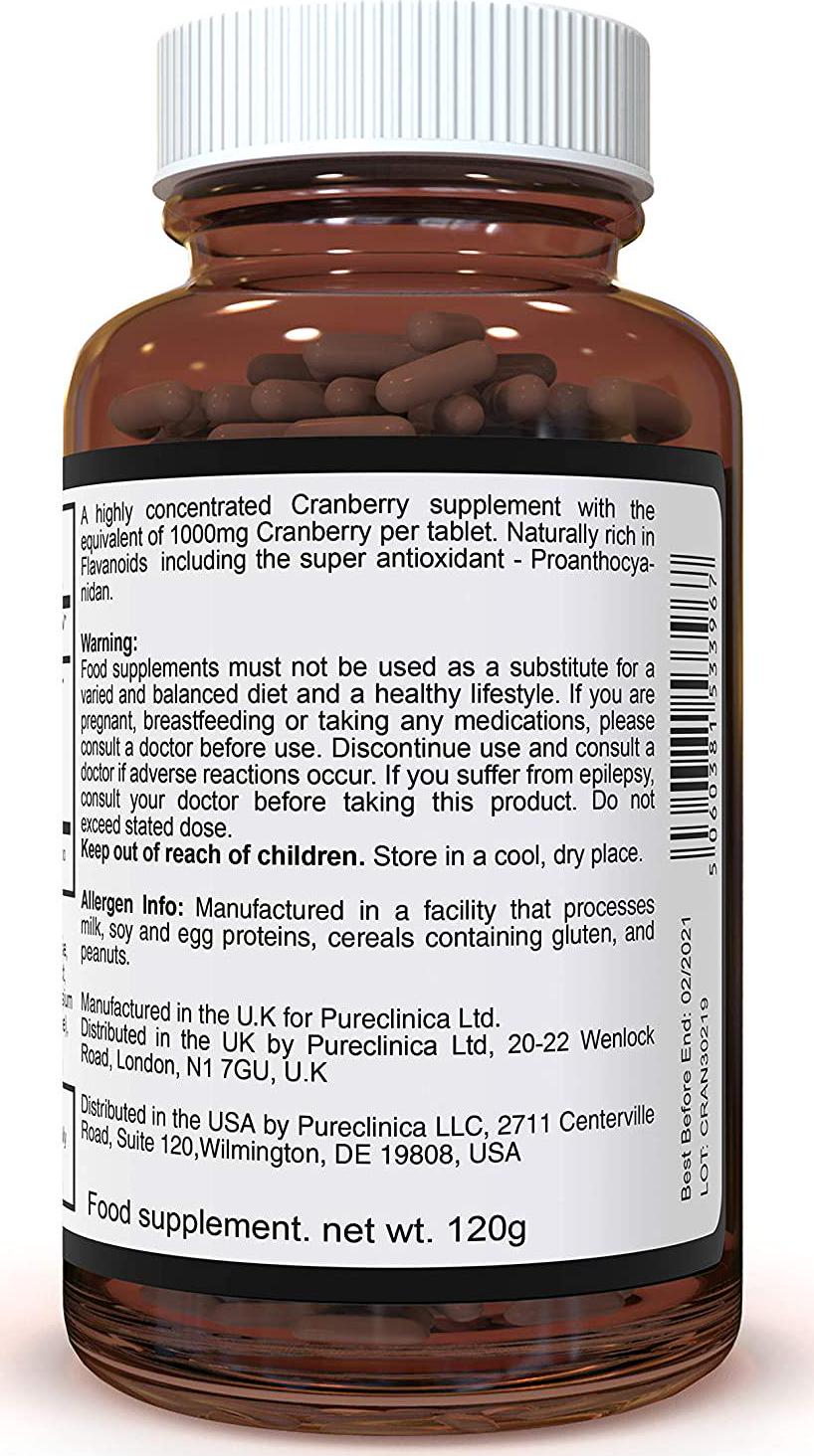 Ultra Concentrated Cranberry Extract 1000mg x 380 Tablets (2 Bottles of 180 Tablets – 1 Year Supply!) SKU: CRAN3x2