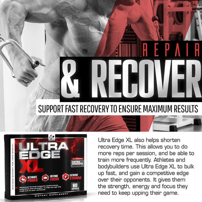 Ultra Edge XL - BCAA Bodybuilding Supplement -- Nitric Oxide Booster for Maximum Muscle Growth - Recovery - and Intensified Workouts - with Amino Acids L Glutamine - L Arginine (60 Capsules)