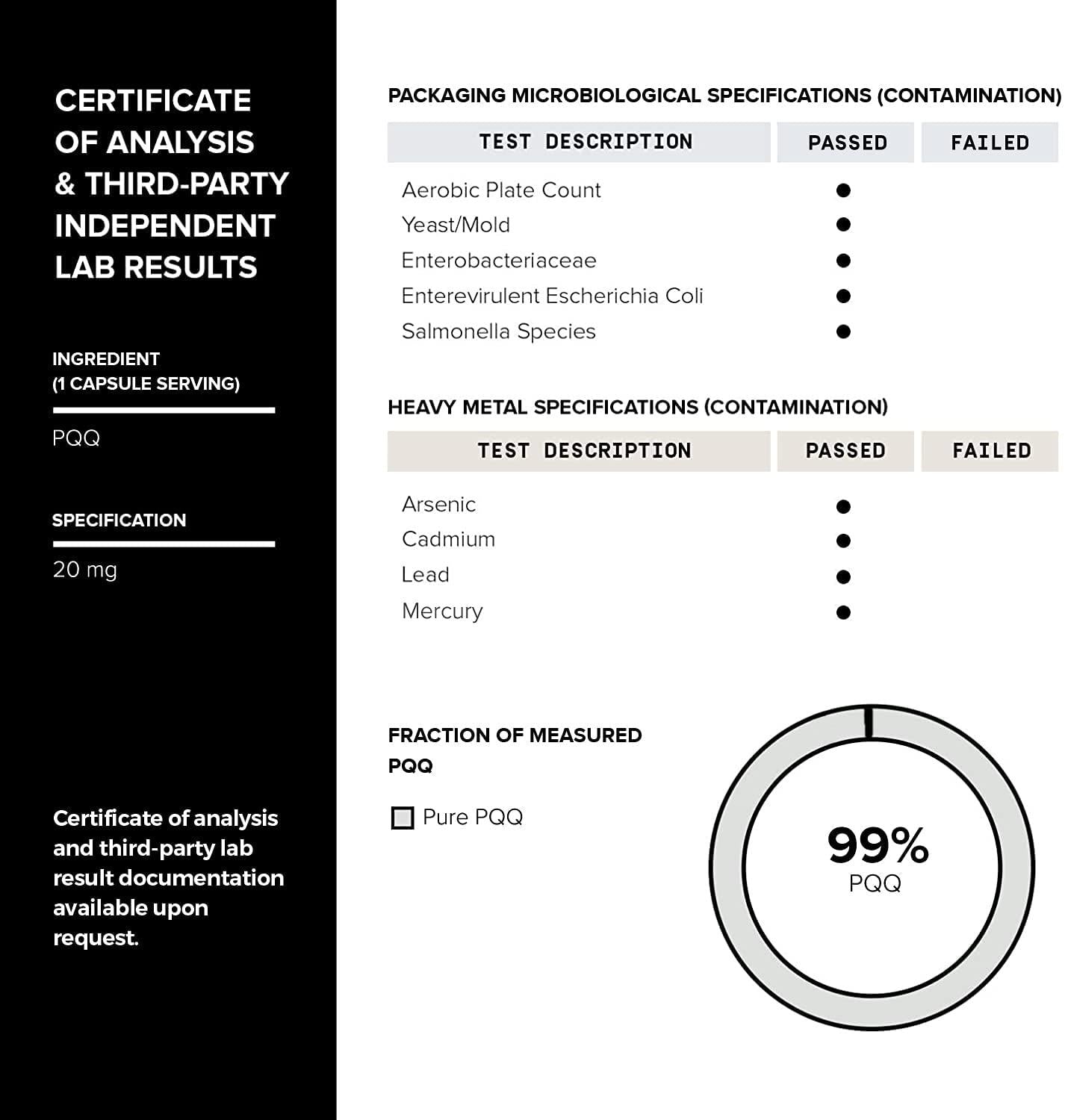 Ultra High Purity PQQ Capsules - 99.8%+ Pharmaceutical Grade for Increased Bioavailability - 120 Capsules - 20mg Concentrated Formula - Pyrroloquinoline Quinone Supplement