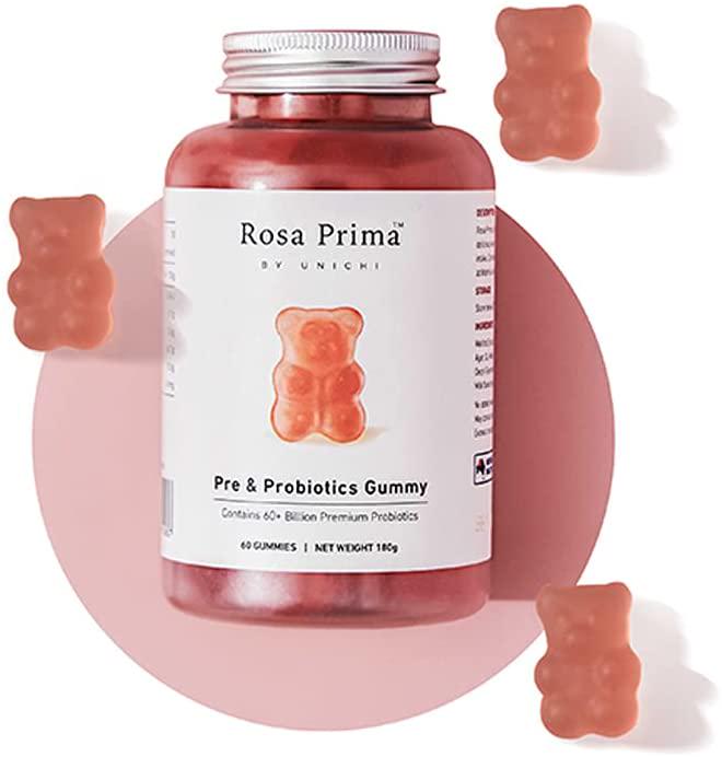 Unichi Rose Prima Pre and Probiotics Gummy Yogurt Flavour, 60 count, Pink-orange