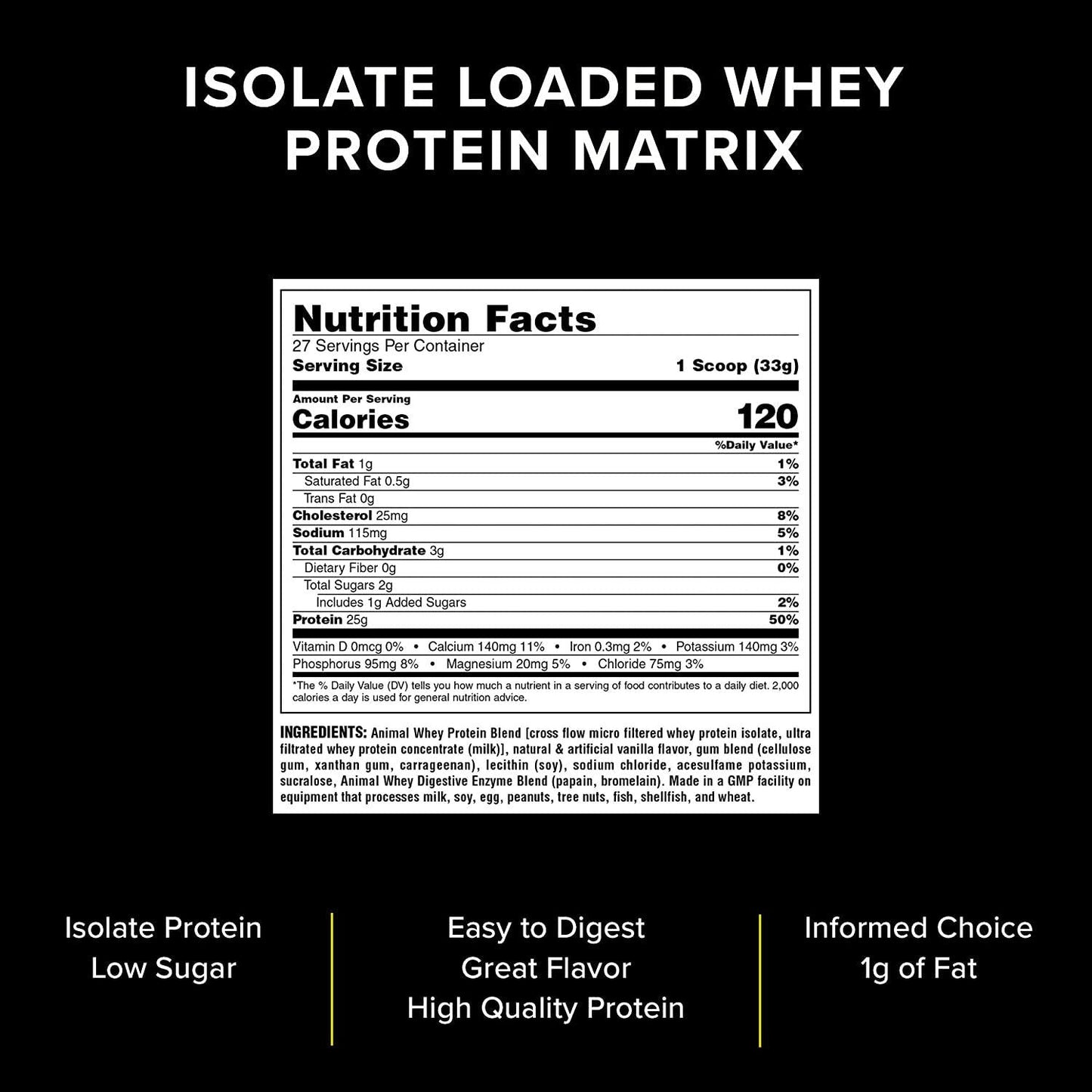 Universal Nutrition Animal Whey Isolate Loaded Whey Protein Powder Supplement, Vanilla, 2 Pound