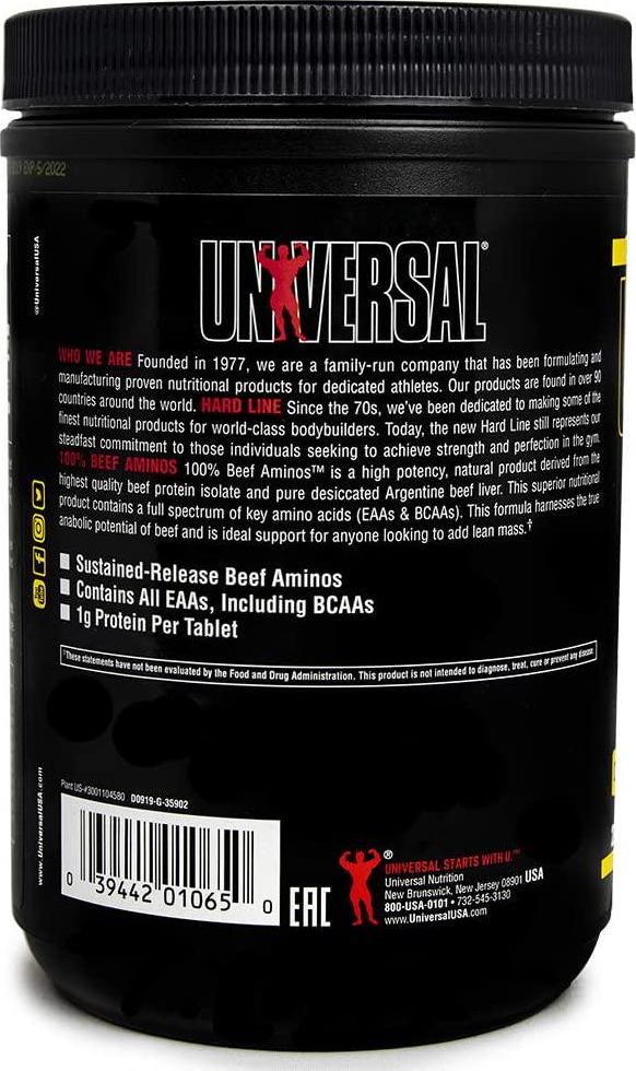 Universal Nutrition - 100% Beef Aminos -3g of Beef Protein Isolate for Recovery and Growth - 200 Tabs