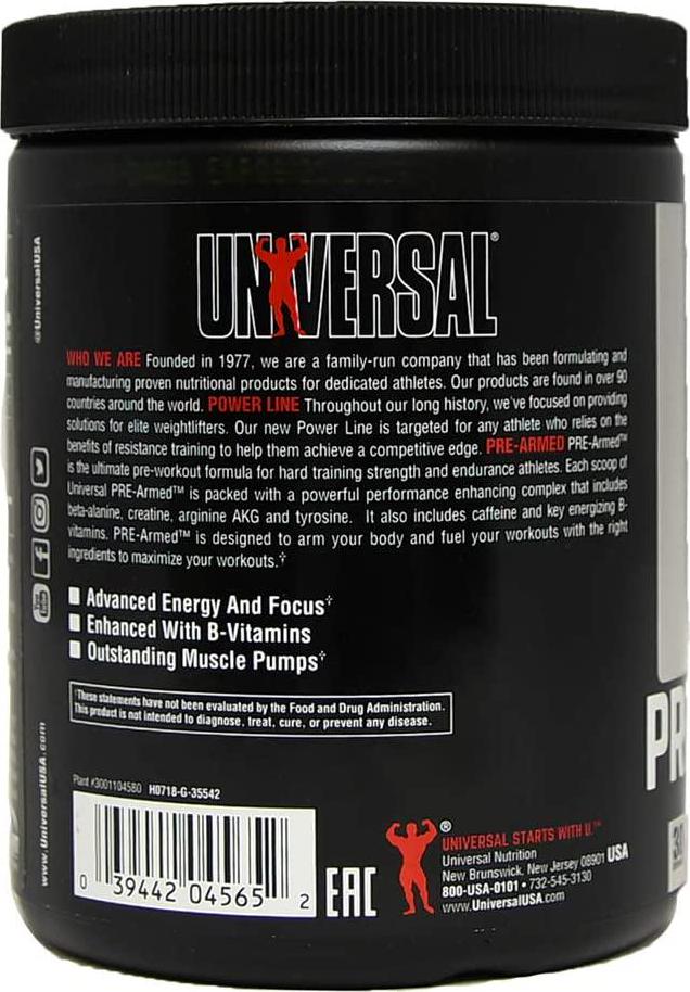 Universal Nutrition Pre-Armed Powerful Pre-Workout Powder: All in One, Energy and Focus Enhanced with B-Vitamins, Watermelon, 30 Count