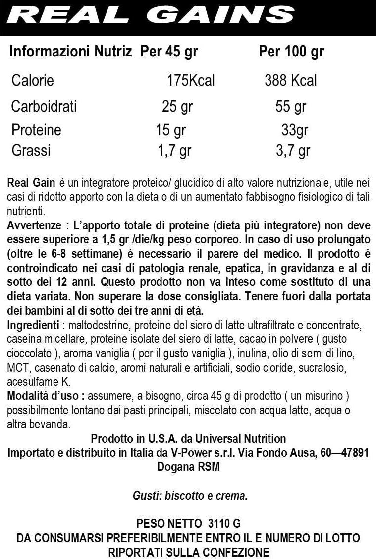 Universal Nutrition Real Gains, Cookies and Cream, 6.85-Pounds