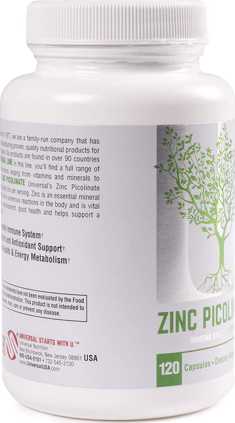 Universal Nutrition Zinc Picolinate - 25mg of Zinc Picolinate- 4 Month Supply - 1 Capsule Per Serving - 120 Capsules, 120 Count