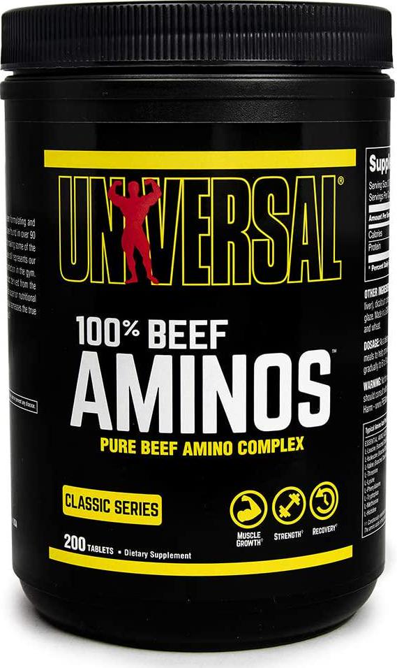 Universal Nutrition - 100% Beef Aminos -3g of Beef Protein Isolate for Recovery and Growth - 200 Tabs