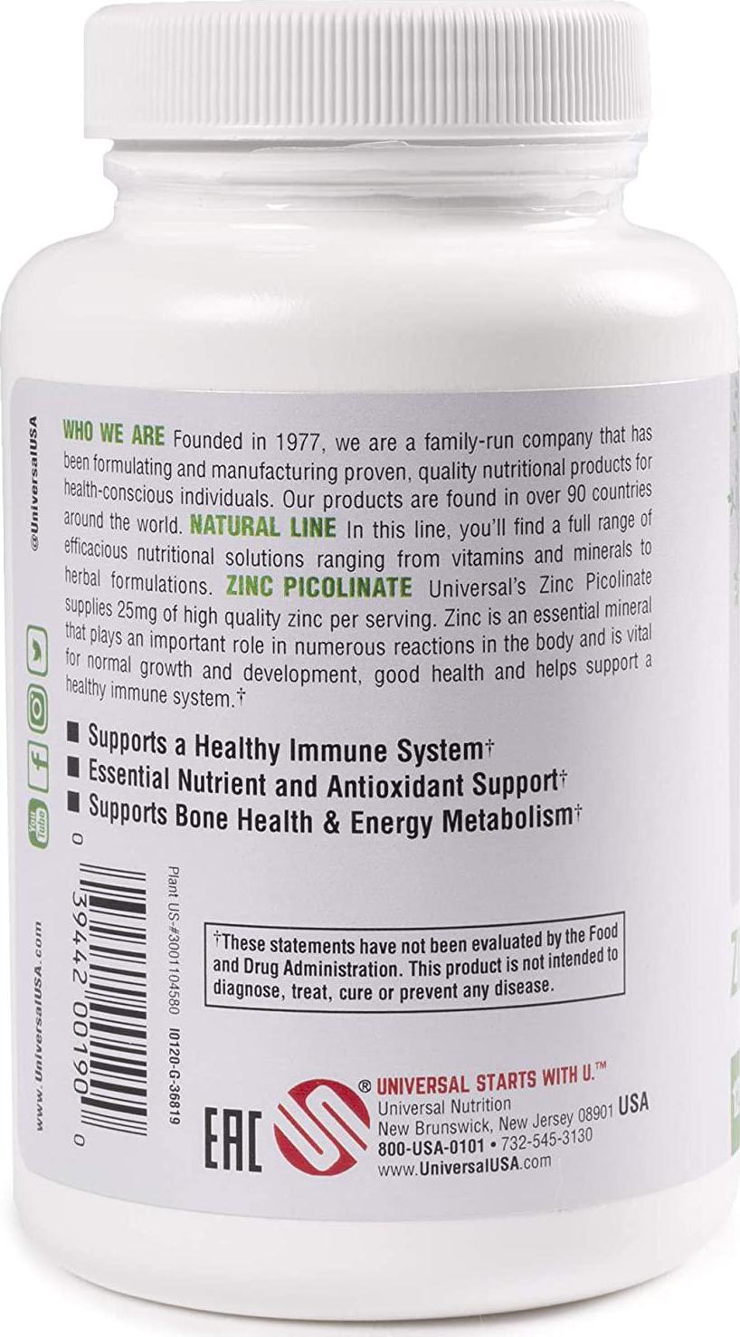 Universal Nutrition Zinc Picolinate - 25mg of Zinc Picolinate- 4 Month Supply - 1 Capsule Per Serving - 120 Capsules, 120 Count