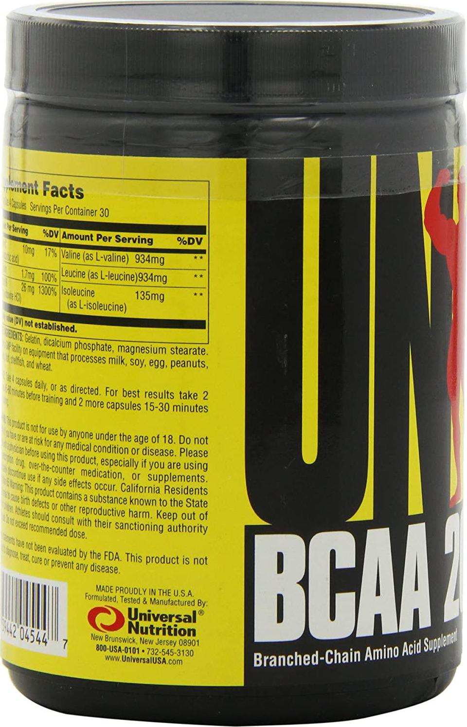 Universal Nutrition BCAA 2000 Pure Capsules, Free Form BCAAs with Co-Factors, 120-Count Bottles
