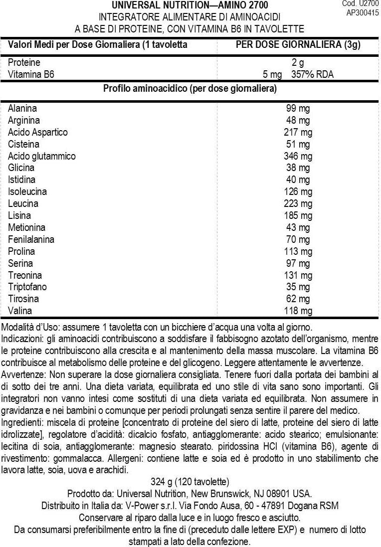 Universal Nutrition Amino 2700, 120 Tablets