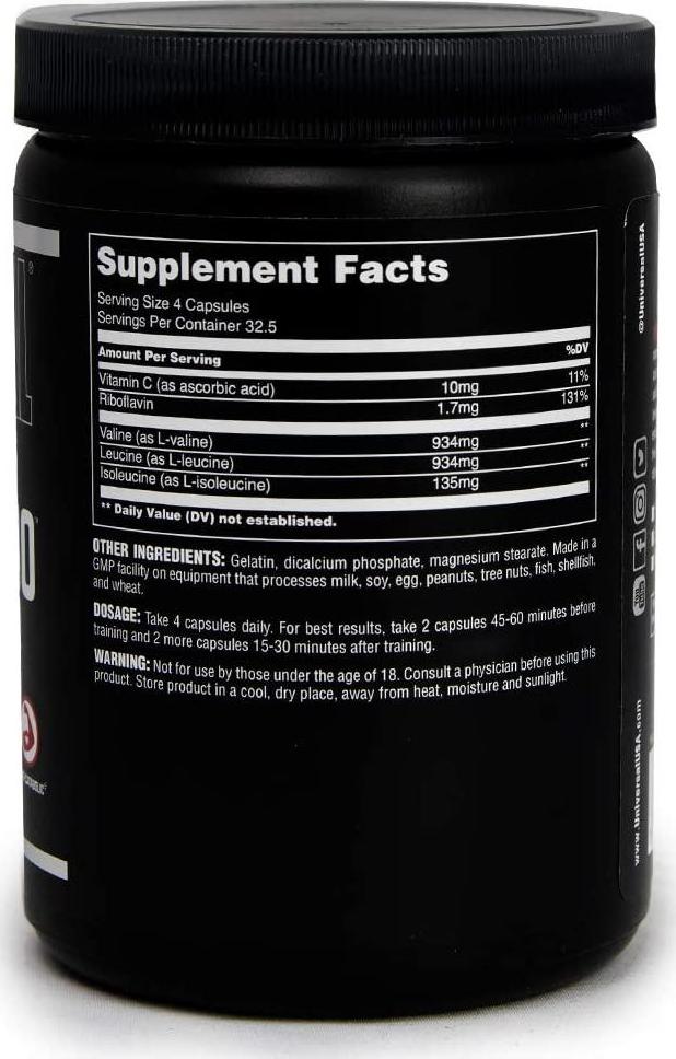 Universal Nutrition BCAA 2000 Pure Capsules, Free Form BCAAs with Co-Factors, 120-Count Bottles