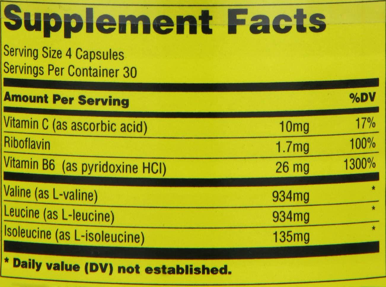 Universal Nutrition BCAA 2000 Pure Capsules, Free Form BCAAs with Co-Factors, 120-Count Bottles